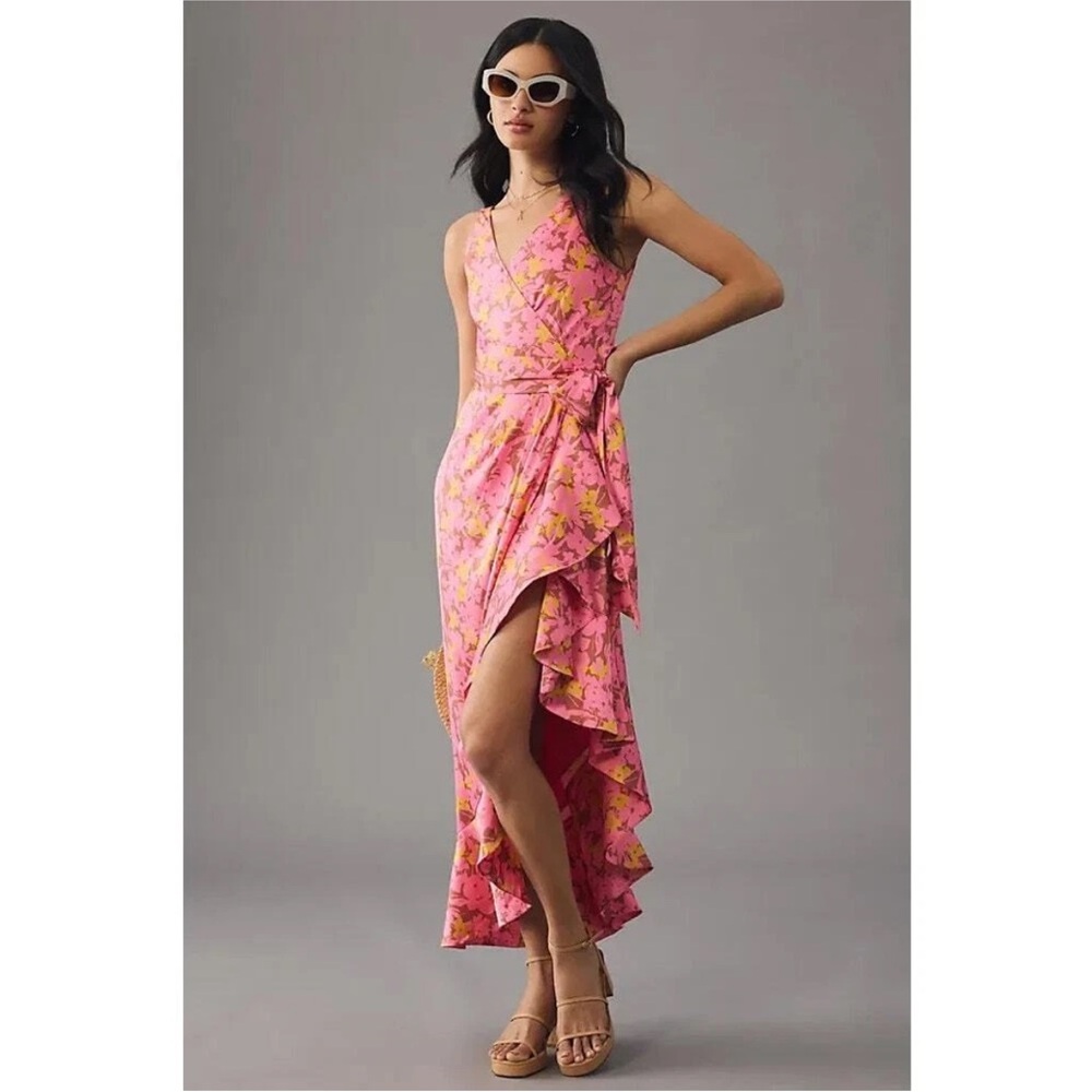 Hot pink floral tansy ruffle wrap dress by Hutch NWT- size large